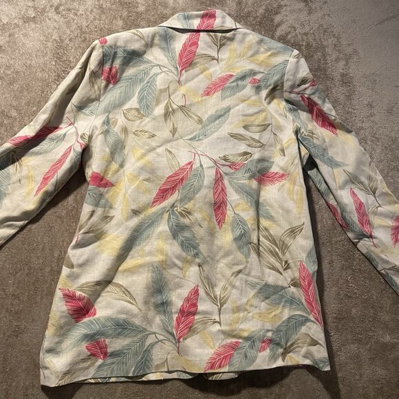 Alfred Dunner Blazer Womens 12 Linen Jacket Beige Leaves Coastal Multicolor - Picture 3 of 5